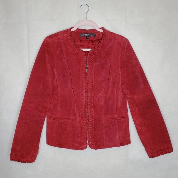 Kasper Sportswear Suede 100% Leather Laced Ruffle Holiday Jacket - Picture 1 of 8